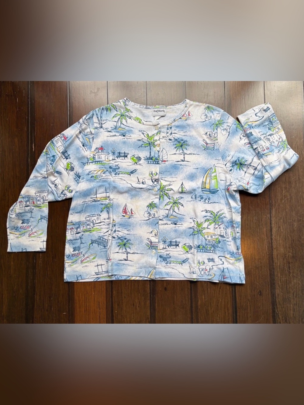 Vintage BonWorth cardigan large cotton East Coast Tropical Print classic tourist